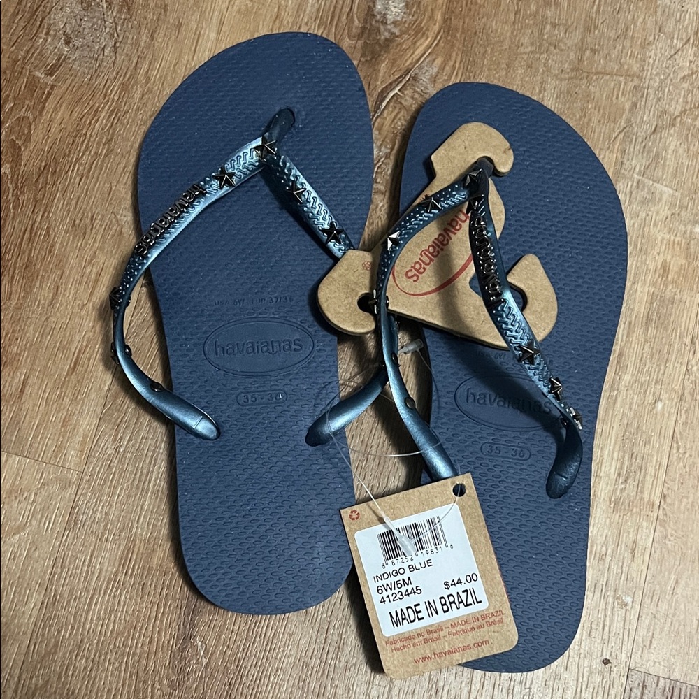 Havaianas Women's Slim Hardware Flip Flops Indigo Blue Sandal BR 35/36 US 6 W